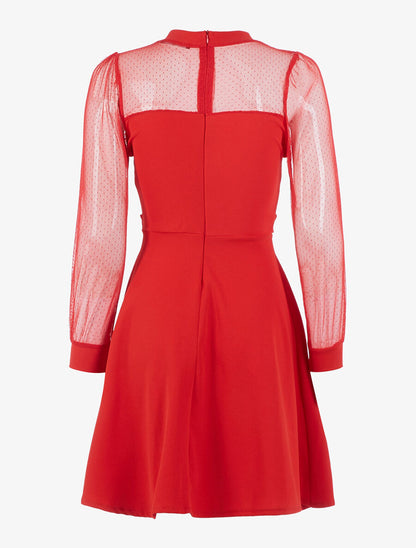 Robe à décolleté en tulle - Rouge - 2