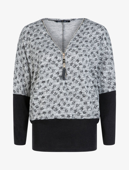 Pull chauve souris à imprimé petites fleurs - Gris - 1