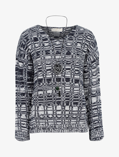 Pull droit en grosse maille moulinée - Bleu nuit - 1