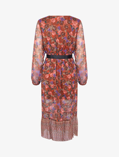 Robe à imprimé floral et rayures - Brique - 2