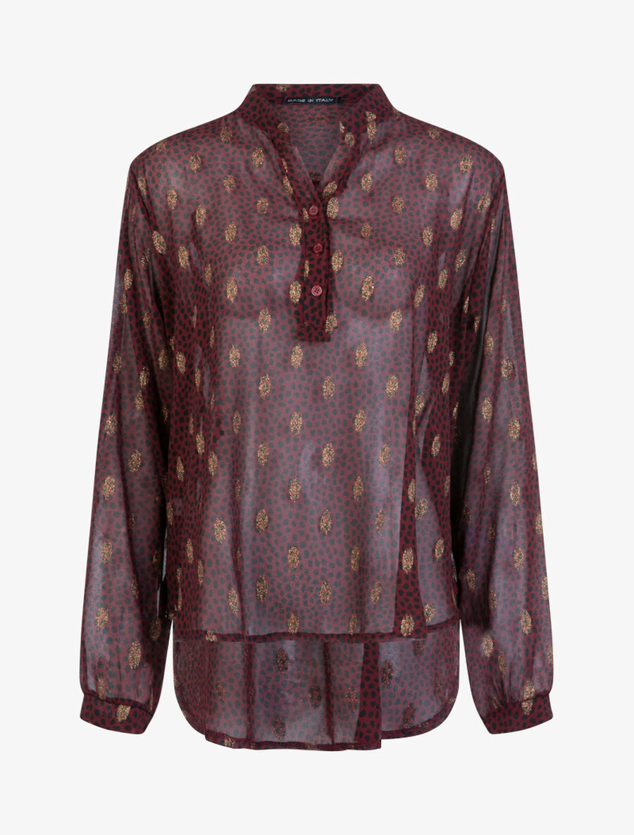 Blouse en voile à imprimé tacheté et feuilles - Bordeaux - 1