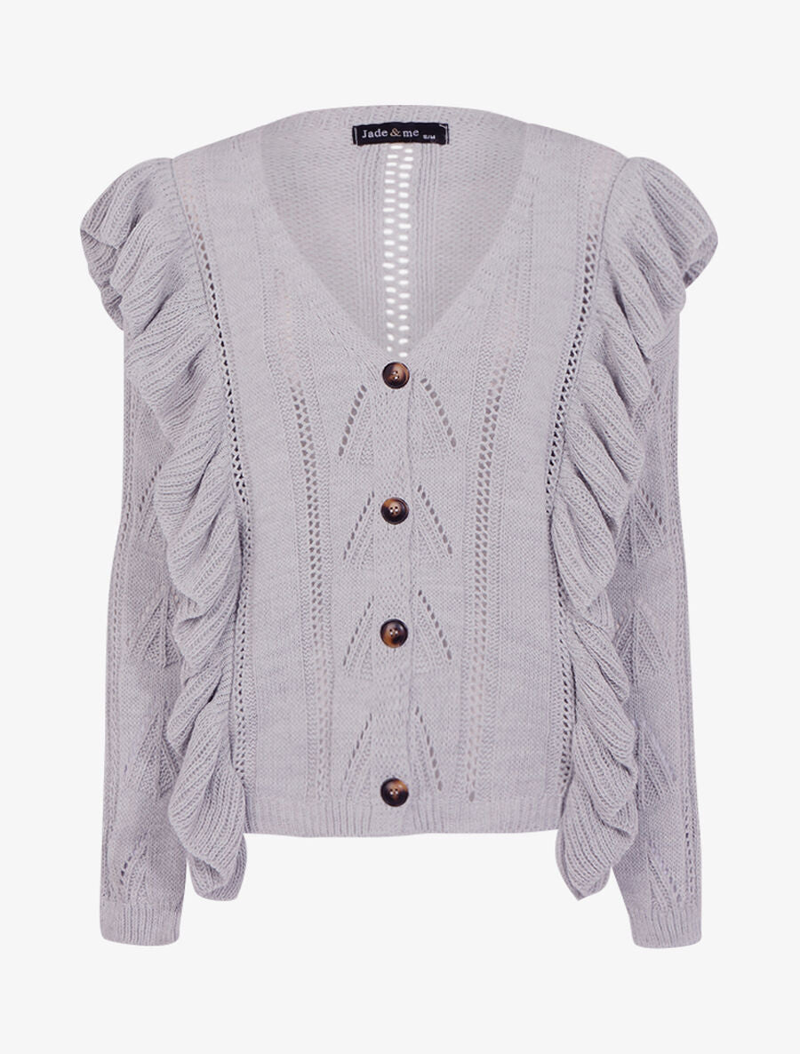 Gilet boutonné à bandes volantées - Gris clair - 1