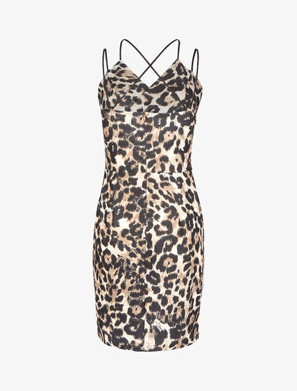 Robe à ventre ajouré et imprimé animal - Beige - 2