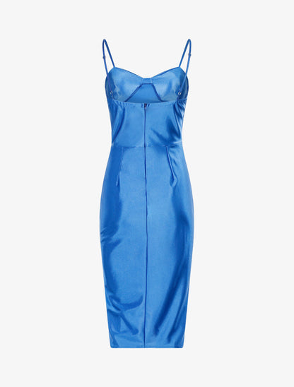 Robe satinée échancrée à plis - Bleu électrique - 2