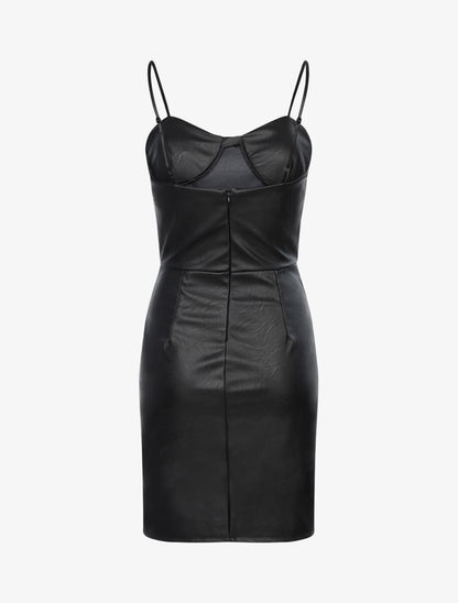 Robe en simili à buste à coutures - Noir - 2