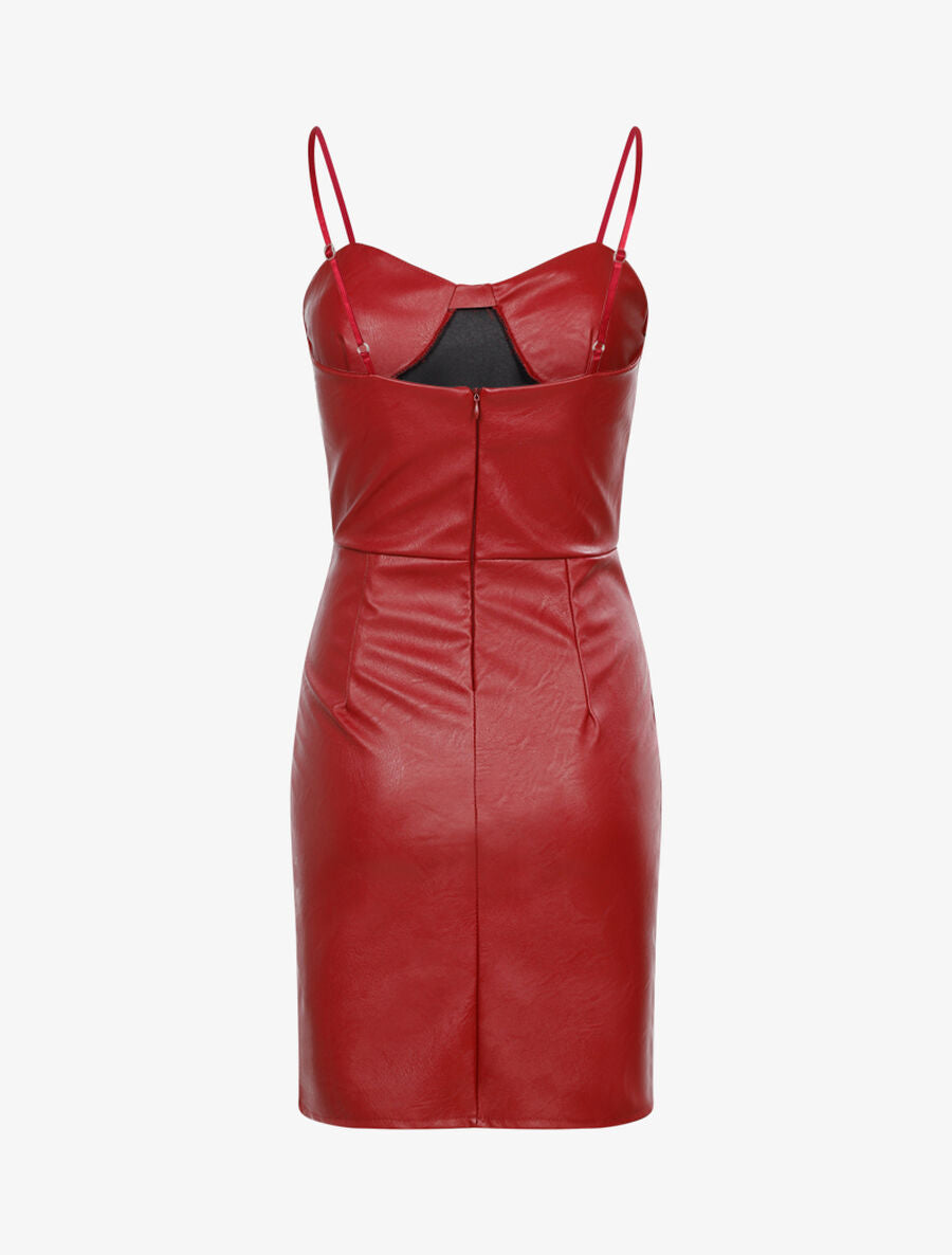 Robe en simili à buste à coutures - Bordeaux - 2