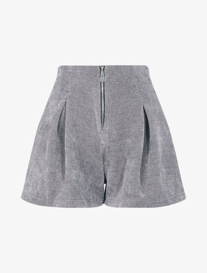 Short taille haute en velours côtelée - Gris clair - 1