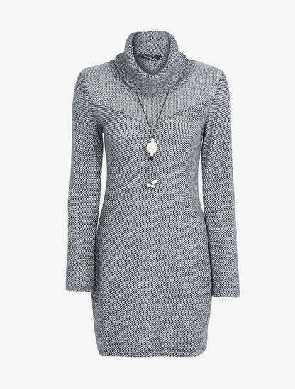 Robe en maille texturée et sautoir - Gris foncé - 1