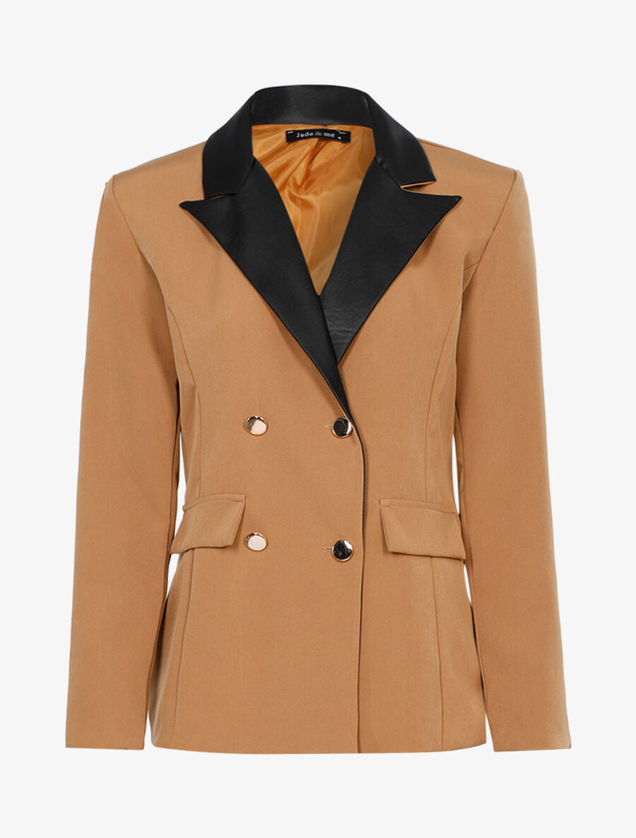 Veste croisée à encolure simili - Camel - 1