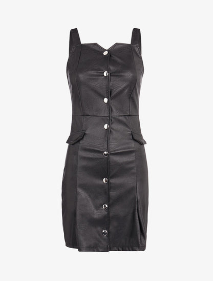 Robe chasuble en simili - Noir - 1