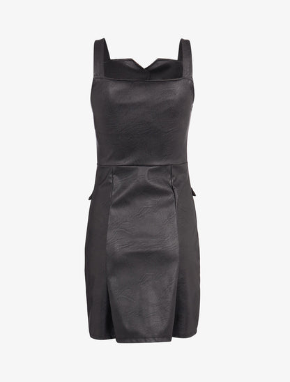 Robe chasuble en simili - Noir - 2