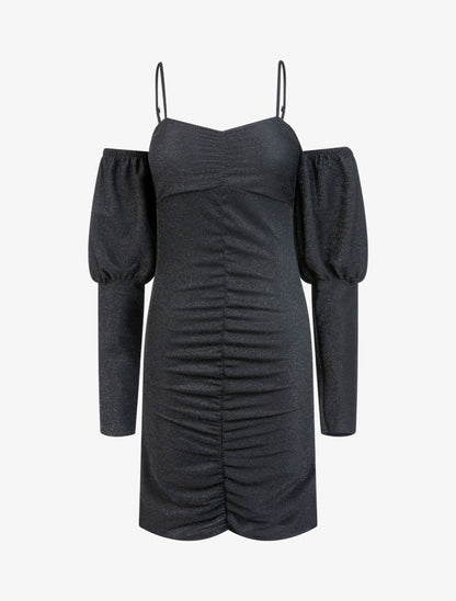 Robe pailletée à épaules nues - Noir - 1
