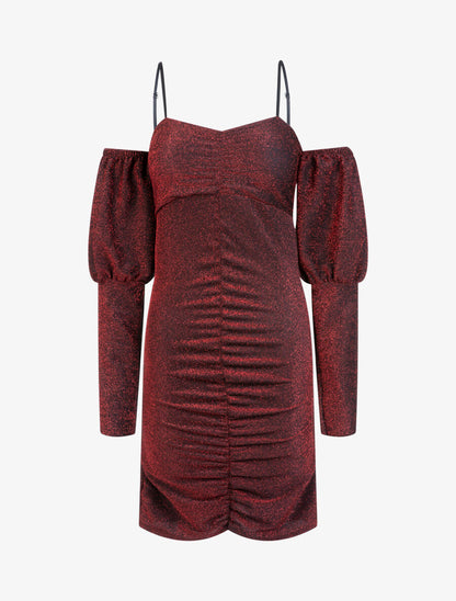 Robe pailletée à épaules nues - Rouge - 1