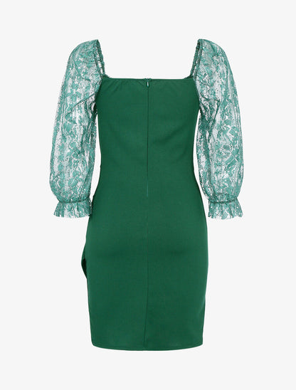 Robe en dentelle et sequins - Vert - 2