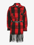 Manteau à imprimé tartan et franges - Rouge - 1