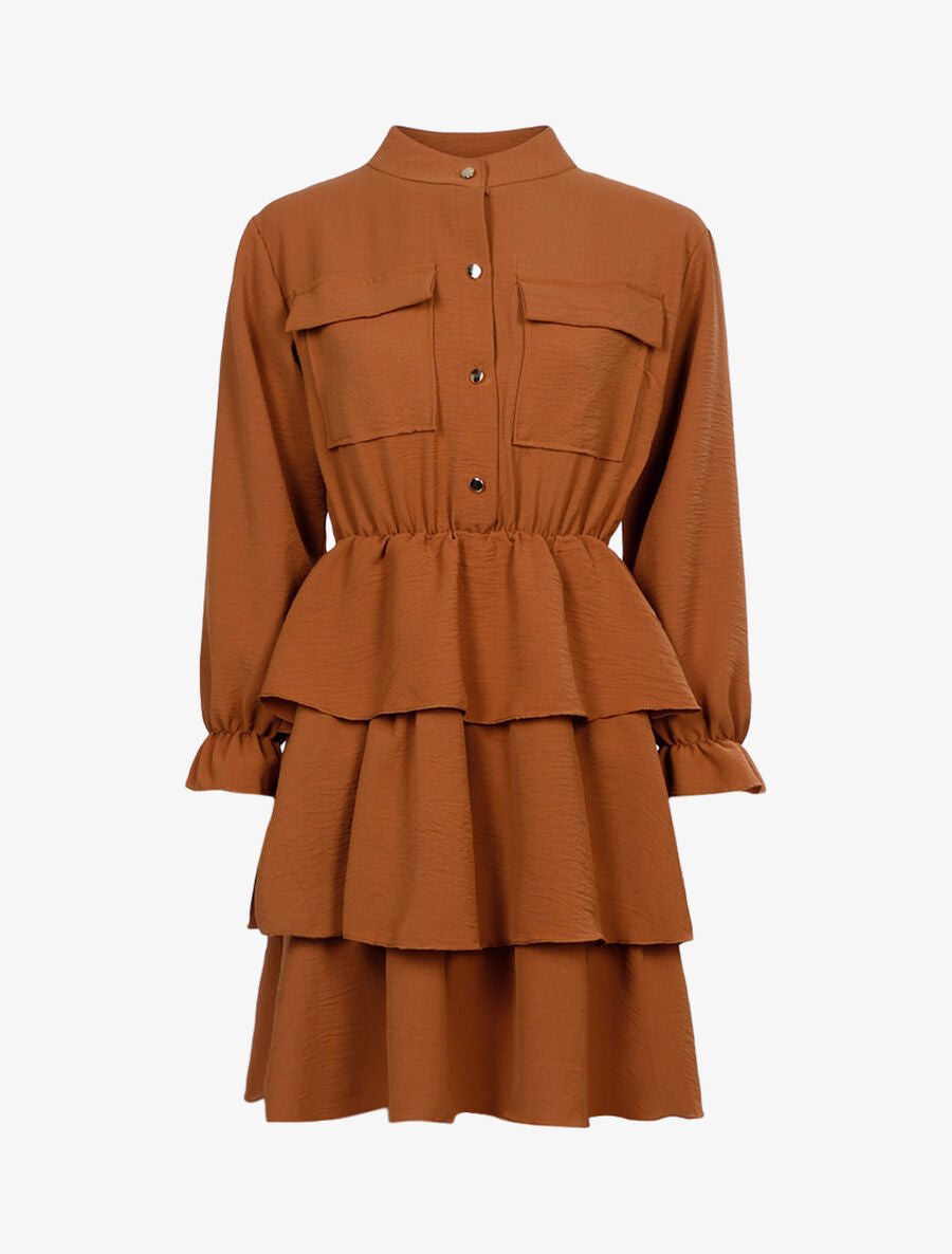 Robe à bas volanté - Marron - 1