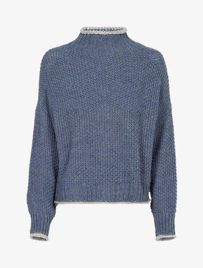 Pull effet tricot à bords irisés - Bleu charrette - 1