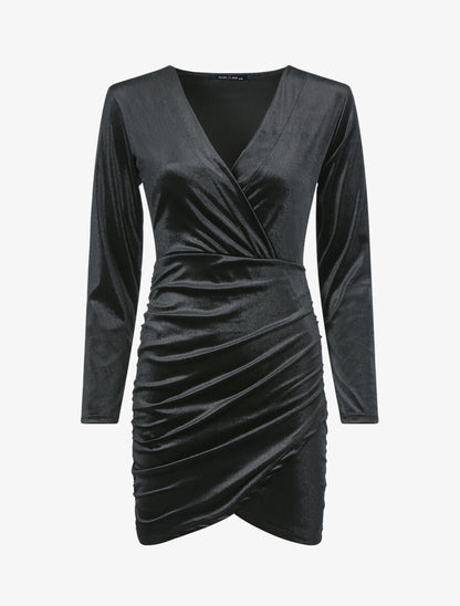 Tunique style robe effet velours - Noir - 1