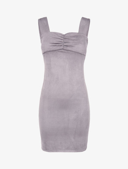 Robe fourreau suédée - Gris foncé - 1