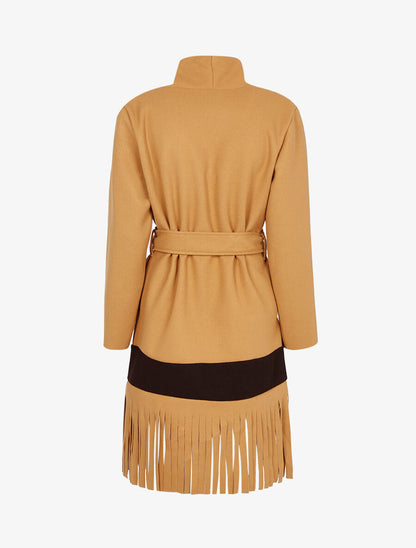 Veste légère ouverte à contraste et franges - Camel - 2