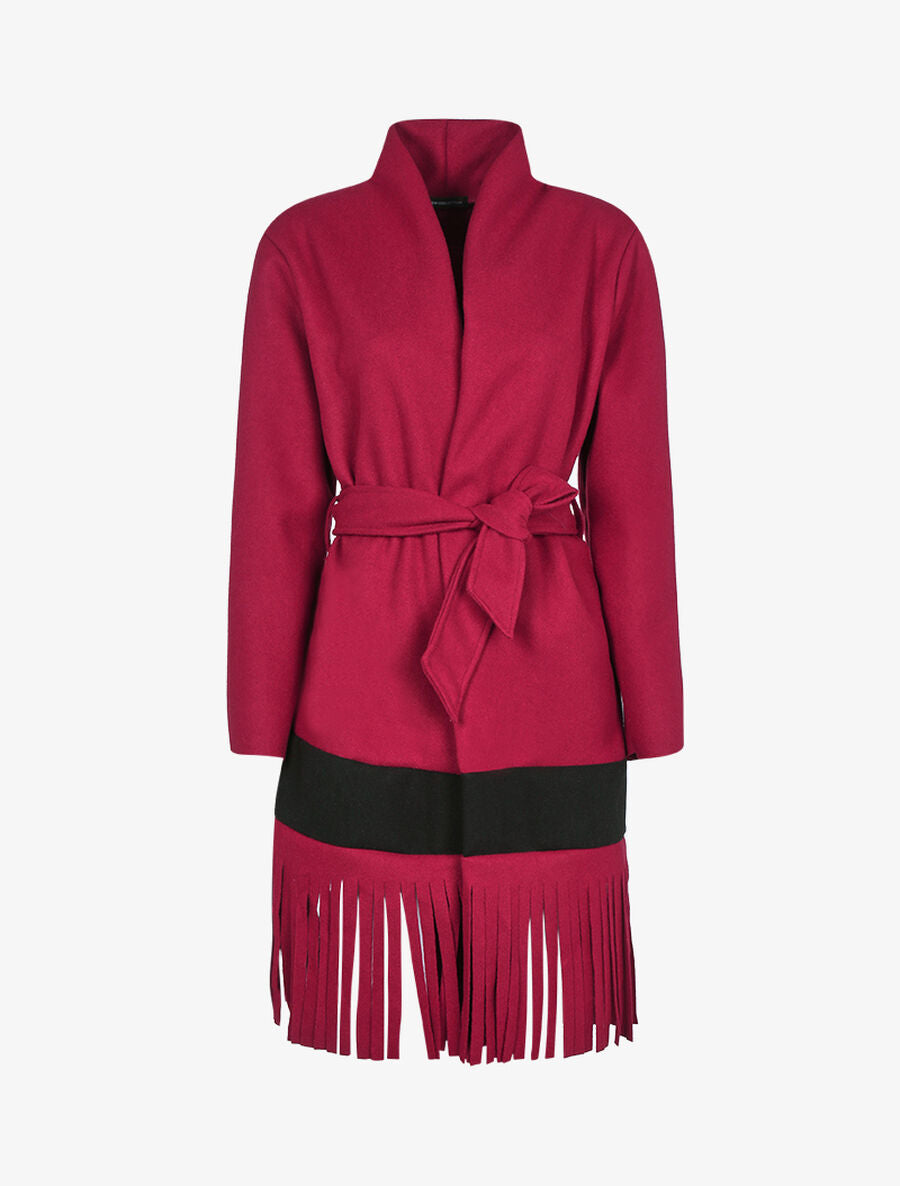 Veste légère ouverte à contraste et franges - Lie de vin - 1