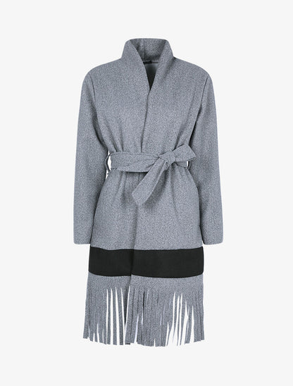 Veste légère ouverte à contraste et franges - Gris chiné - 1