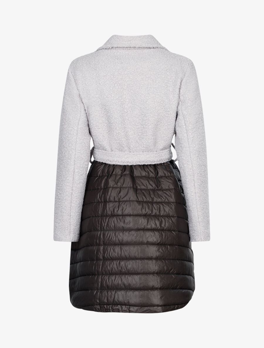 Manteau oversize en laine bouclette et doudoune - Gris clair/noir - 2