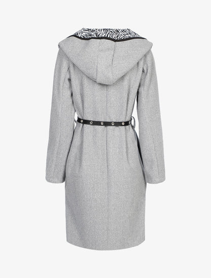 Manteau à capuche et ceinture simili - Gris - 2