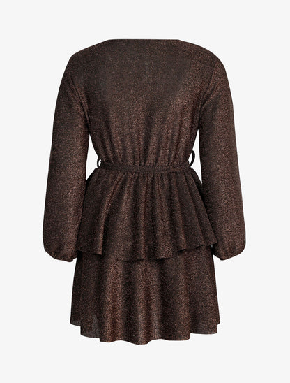 Robe pailletée à bas volanté - Bronze - 2
