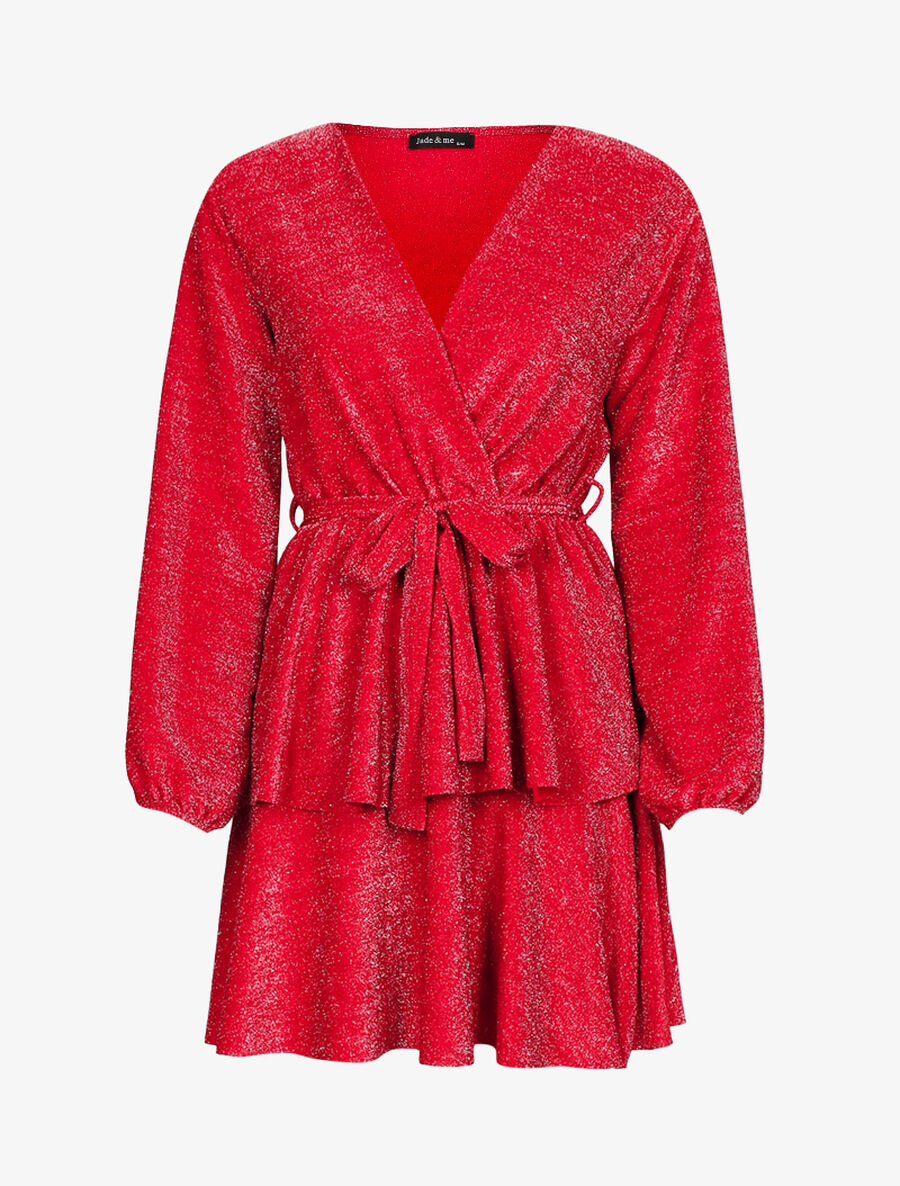 Robe pailletée à bas volanté - Rouge - 1