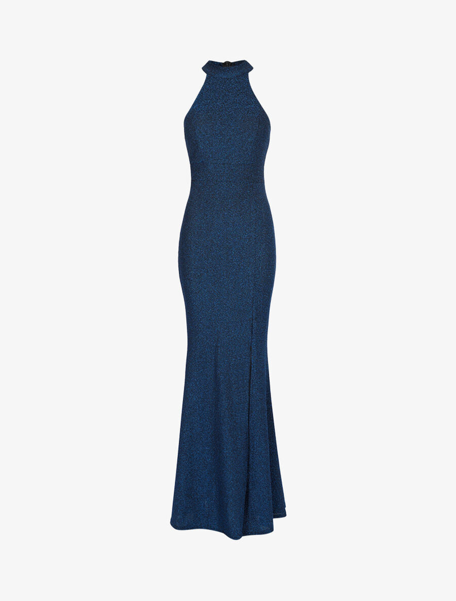 Robe sirène pailletée à encolure américaine - Bleu - 1