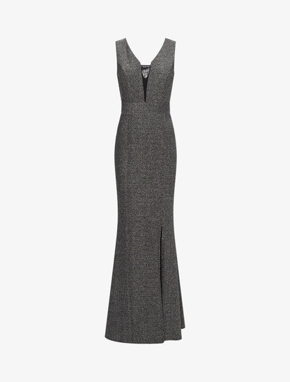 Robe sirène pailleté à décolleté transparent - Argent - 1