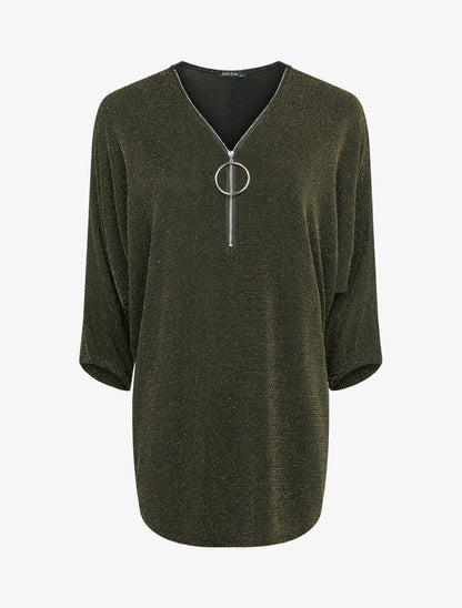Top dolman pailleté à encolure zippée - Or - 1