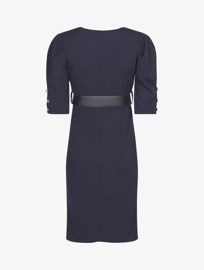 Robe à taille empire ceinturée - Marine - 2