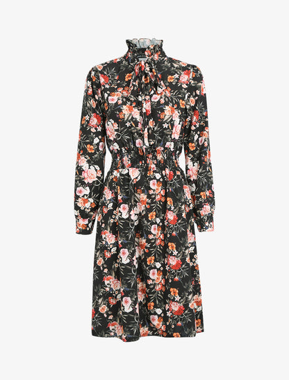 Robe à col montant et lavallière - Noir - 1