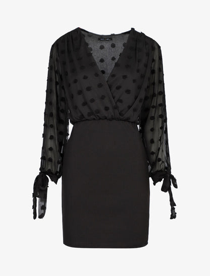 Robe fourreau à buste empiécé de ronds - Noir - 1