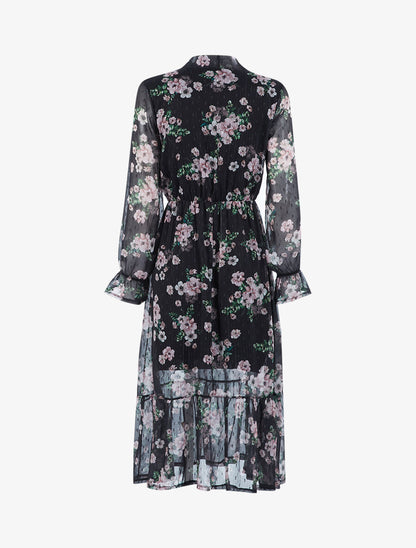 Robe longue fleurie en voile - Noir - 2