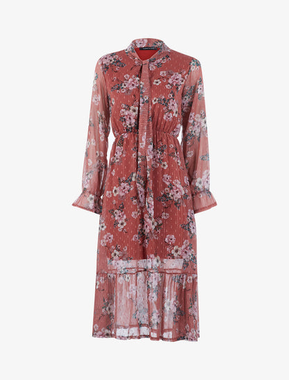 Robe longue fleurie en voile - Rose - 2
