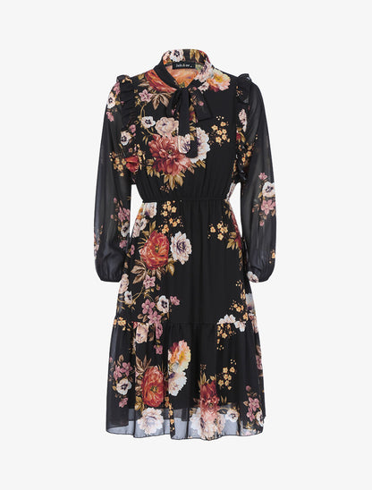 Robe fluide à imprimé floral - Noir - 1