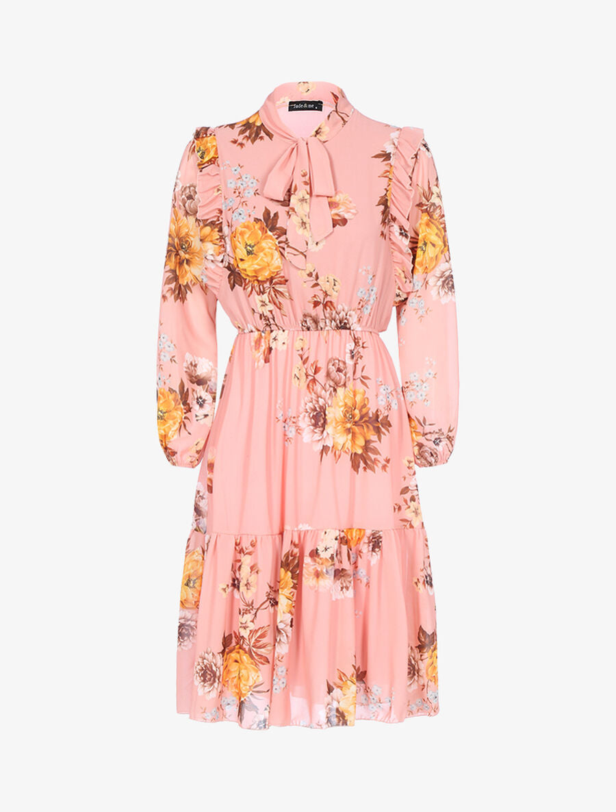 Robe fluide à imprimé floral - Corail - 1
