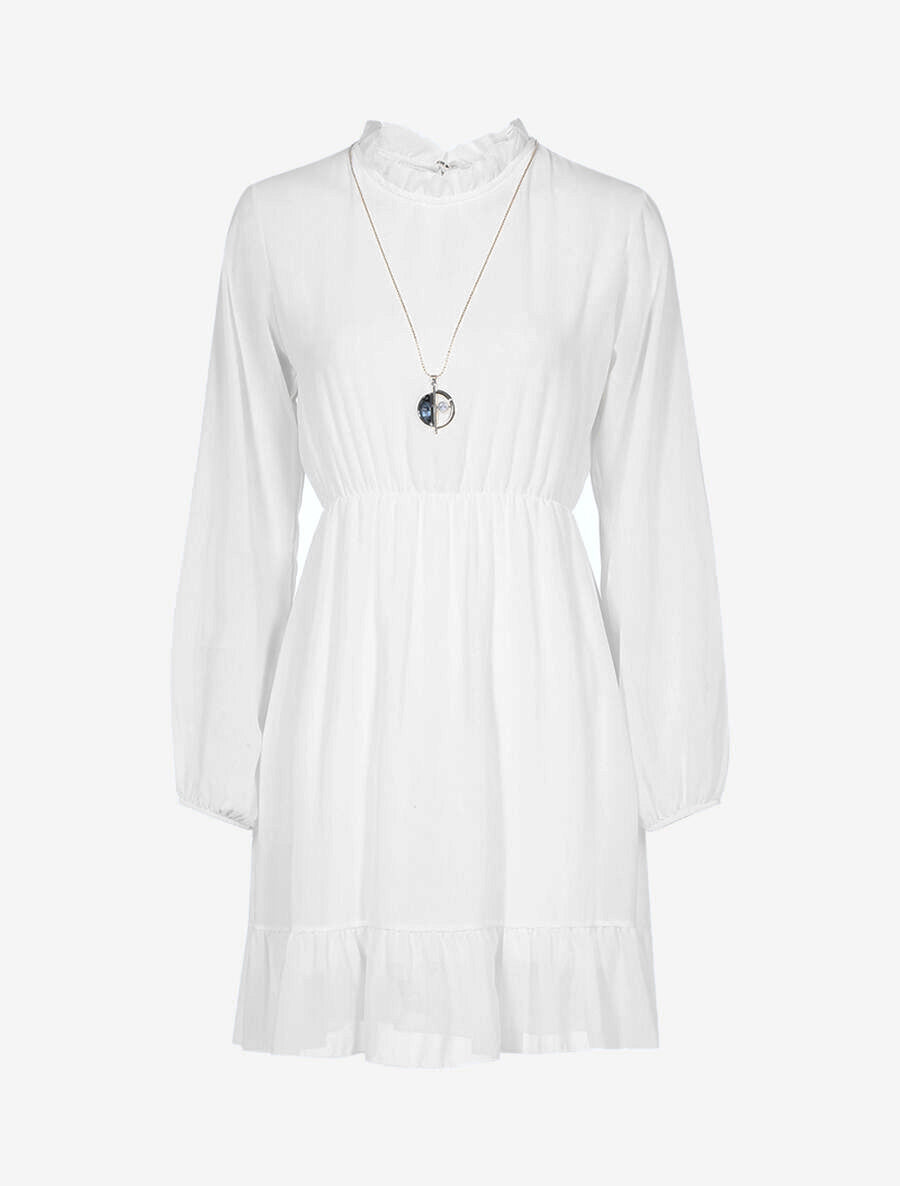 Robe volantée à col montant - Blanc - 1