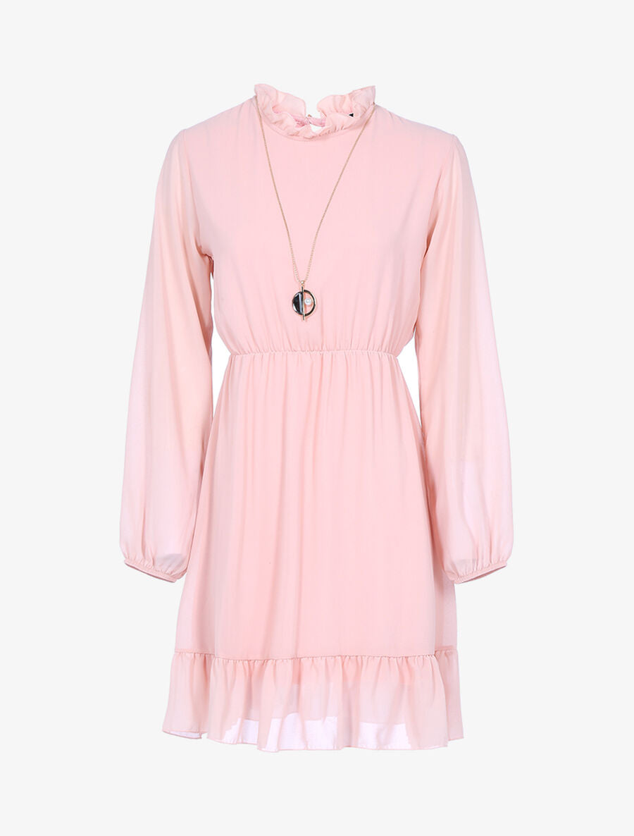 Robe volantée à col montant - Rose - 1