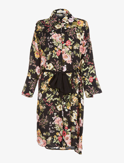 Robe chemise longue imprimée - Noir - 1