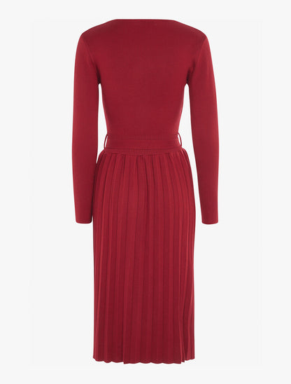 Robe à décolleté festonné - Rouge grenat - 2