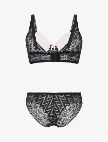 Ensemble push up en dentelle et noeud - Noir - 2