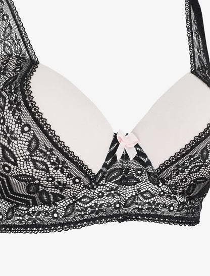 Ensemble push up en dentelle et noeud - Noir - 3
