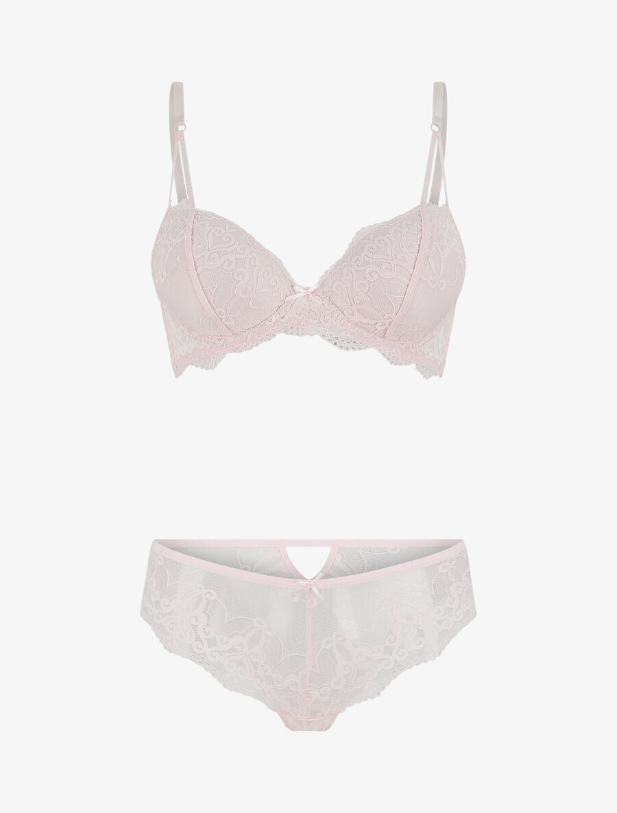 Ensemble push up en dentelle fantaisie - Rose - 2