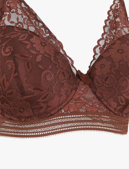 Ensemble push up uni en dentelle - Marron - 3