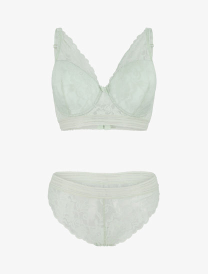 Ensemble push up uni en dentelle - Vert d&