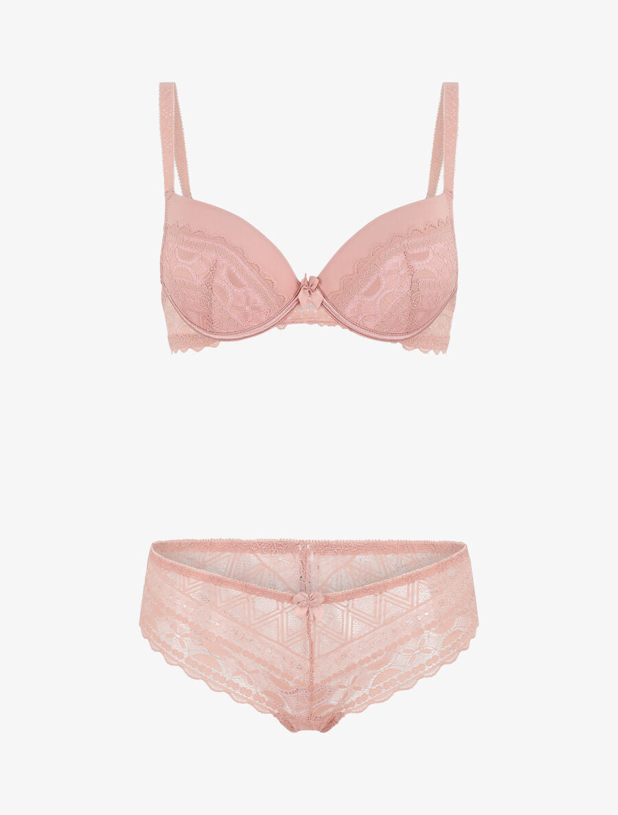 Ensemble lingerie à dentelle - Vieux rose - 2